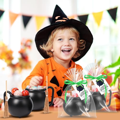 Halloween Mini Cauldrons & Witch Brooms Party Favors Set - 12 Pieces