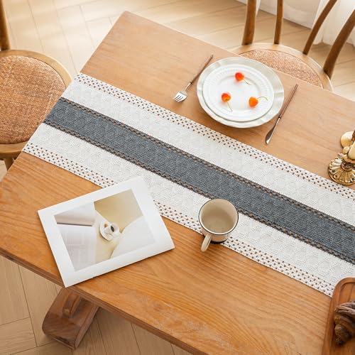 Farmhouse Table Runner 12x60 Grey Fall Home Decor - Rustic Boho Style
