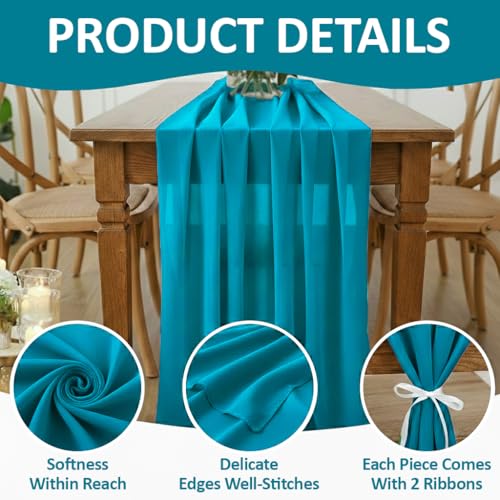 10ft Chiffon Table Runner Set of 10 - Peacock Blue Wedding & Party Decor
