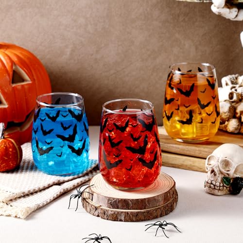 Halloween Bat Stemless Wine Glasses Set 18 Oz - Clear Party Cups