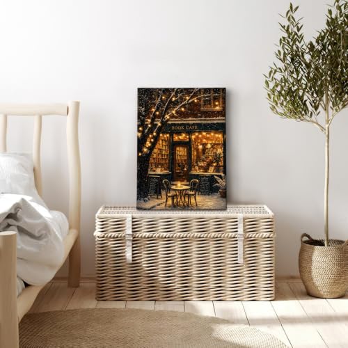 Winter Bookstore Wall Art Canvas Framed Painting 11x14 - Holiday Decor