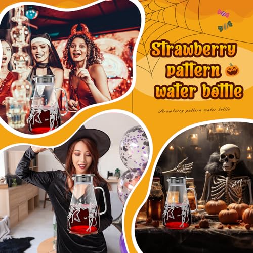 Skeleton Halloween Glass Pitcher with Lid - 74oz Water Jug for Parties