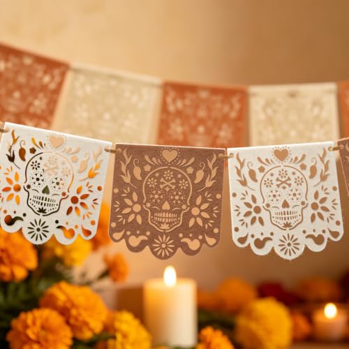 10 Pack Dia De Los Muertos Felt Papel Picado Banners - 40Ft Mexican Celebration Decorations