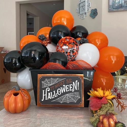 Halloween Black and Orange Balloons Set - 60Pcs Confetti Latex Decorations with Variations