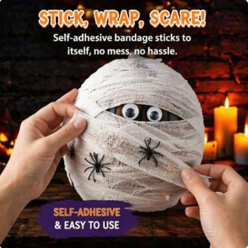 Halloween Mummy Bottle Wrap Kit with Wiggle Eyes & Spiders - DIY Decor