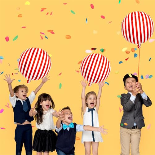 18-Inch Red and White Striped Balloons 20pcs for Carnival Circus Party