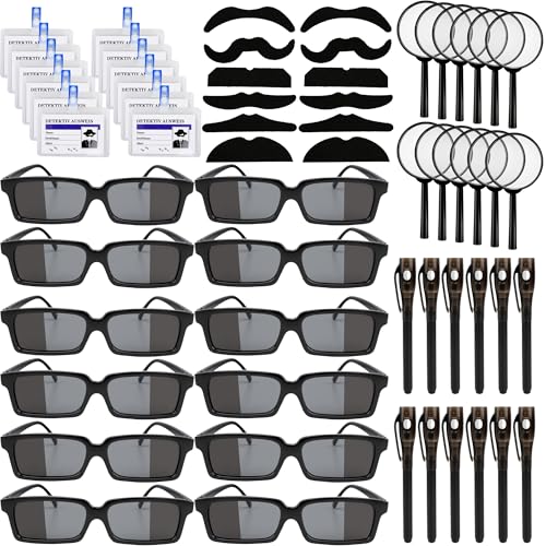 60 Pcs Spy Detective Party Favors Set with Glasses Magnifying Glass and Invisible Ink Pen