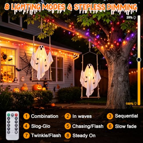 Outdoor Halloween Ghost Decorations with Lights and Remote Control - 2 Pack