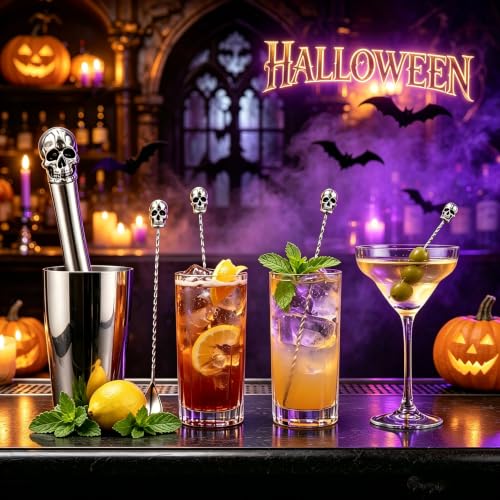 Homestia Skull Silver Cocktail Muddler Set - Halloween Gothic Barware