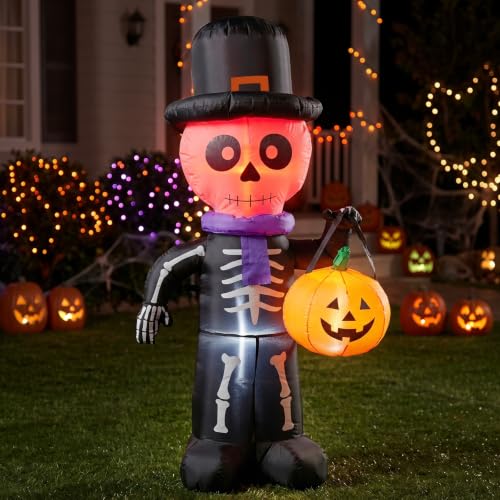4FT Halloween Inflatable Skeleton Ghost Decoration - Cute & Bright Festive Decor