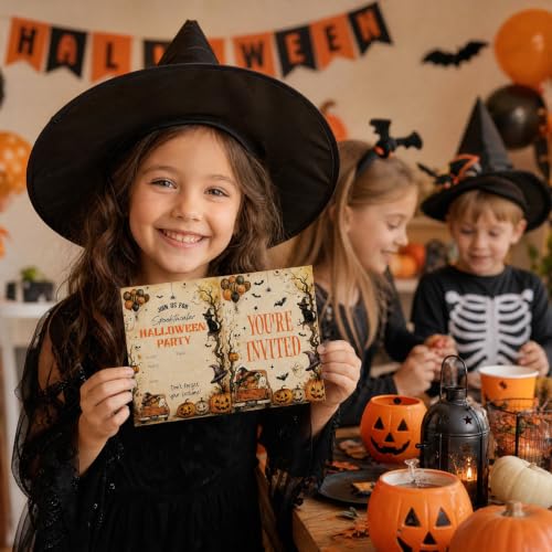 Halloween Party Invitations Kids - Truck Design, 25 Set with Envelopes & Stickers