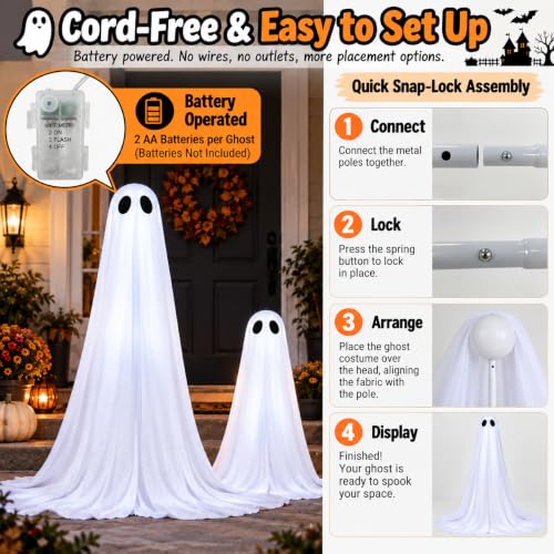 Outdoor Light Up Ghost Decorations 36 Inch & 18 Inch with Timer - Halloween Yard Props - Variation: White Ghosts