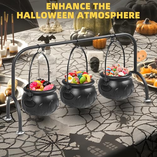 Halloween Cauldron Candy Bowls Set of 3 with Iron Rack Indoor Decorations