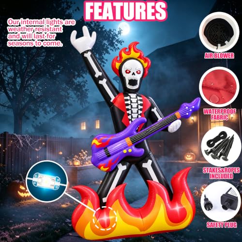 Inflatable Rock Guitar Skeleton Yard Decor for Halloween & Party