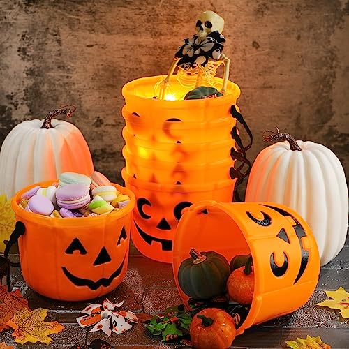 Halloween Candy Buckets Set - 12 Durable Plastic Trick or Treat Baskets