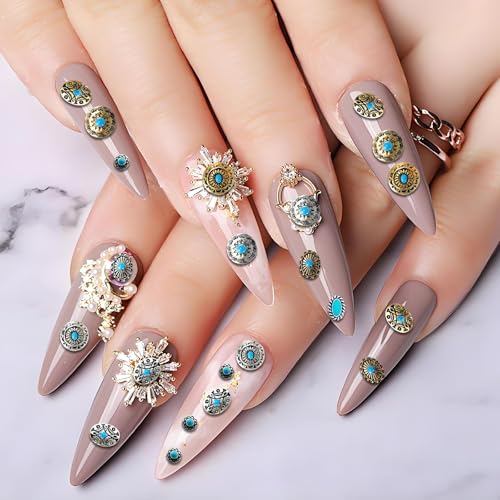 Turquoise Nail Charms Set - 50pcs 3D Metallic Gems for Nail Art DIY
