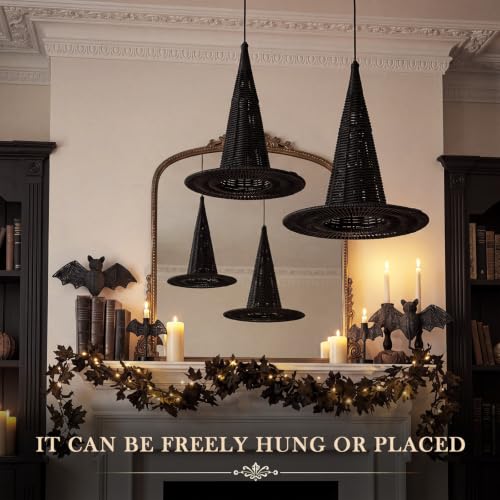 Chicingyou 2 PCS Halloween Rattan Witch Hat Decorations, 15" & 13",