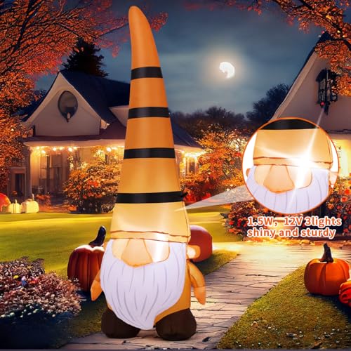 5Ft Thanksgiving Gnome Inflatable Yard Decoration with LED Lights