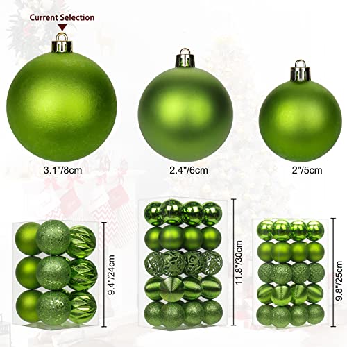Green Christmas Ball Ornaments Set - Shatterproof 3.15" Holiday Decorations - 12pcs