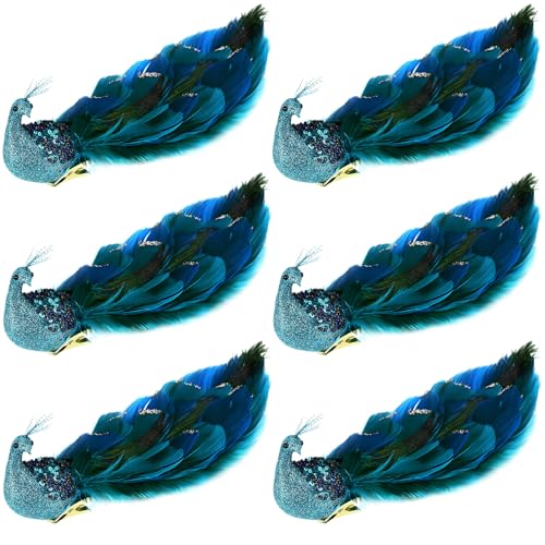 6 pcs Christmas Peacock Ornaments Blue Feather Tail Glitter Decor for Tree & Garden - Variation of THIS listing