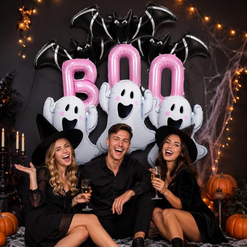 Halloween Foil Balloons Set with Ghost, Bat & Boo Letter Decor - 16 Inch