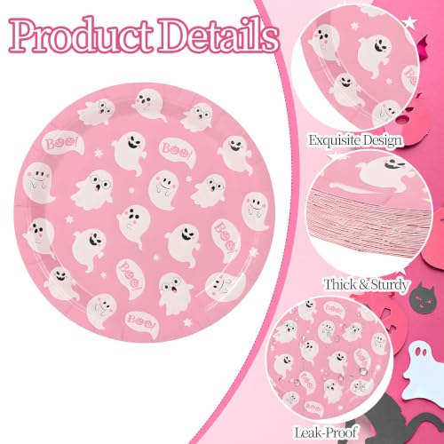 Pink Ghost Halloween Paper Plates 9 Inch Disposable Party Tableware - 40 Pack