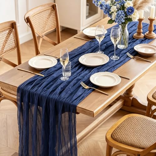 Navy Blue Table Runner 10ft Gauze Rustic Boho Wedding & Party Decor - Variation of Navy Blue-32# / 3