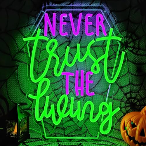 Never Trust The Living Neon Sign Halloween Wall Decor - USB Dimmable LED Light