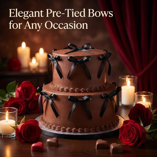 Black Bow Cake Toppers - 30 Pack Elegant Ribbon Decorations for Cakes & Cupcakes - Variation: Black