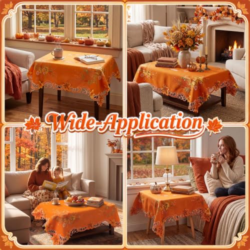Fall Tablecloth 34 Inch Square Embroidered Pumpkin Sunflowers Autumn Decor - Rust Orange