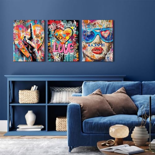 Banksy Wall Art Graffiti Pop Art Street Pictures for Bedroom Living Room - 3 Piece Canvas Prints 12x16 Inches - Street Art Decor Variation of THIS listing