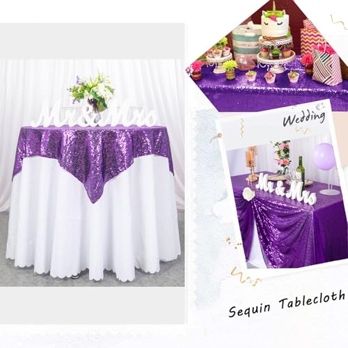 Purple Sequin Tablecloth 50x50 Inch Square Wedding Party Decor - ShinyBeauty