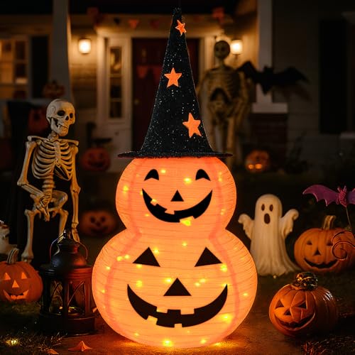 3Ft Pumpkin Halloween Decorations Outdoor with 8 Light Modes Battery Operated Collapsible Jack-o-Lantern for Home Yard Porch