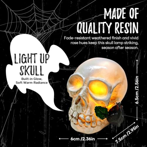 Halloween Black Rose Skull Statue Gothic Resin Skeleton Ornament - Color2