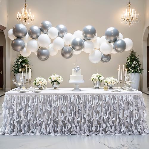 Silver Sequin Table Skirt 14ft for Rectangular Tables Wedding Party Decor - Variation of THIS listing