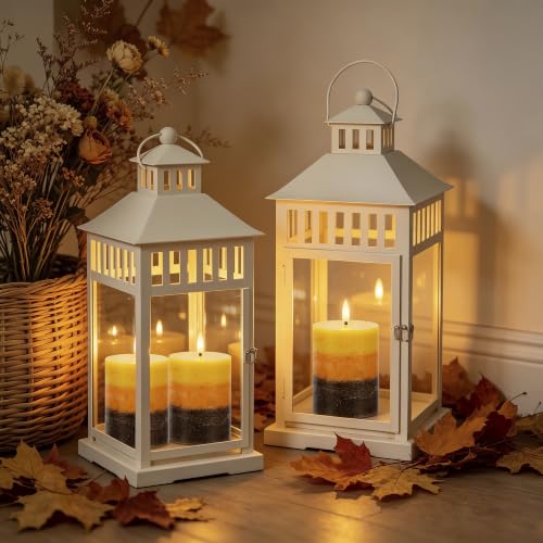 AFINETH Orange Flameless Pillar Candles Set of 3 with Remote - Fall Home Decor