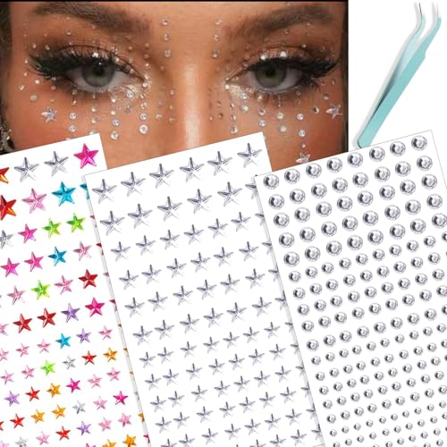 Self-Adhesive Face Gems Set - Y2K Festival Star Rhinestone Stickers for Makeup & Party