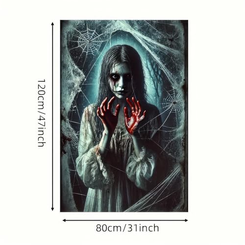 Halloween Web Girl Window Cover 31x47 Inch Spooky Decoration