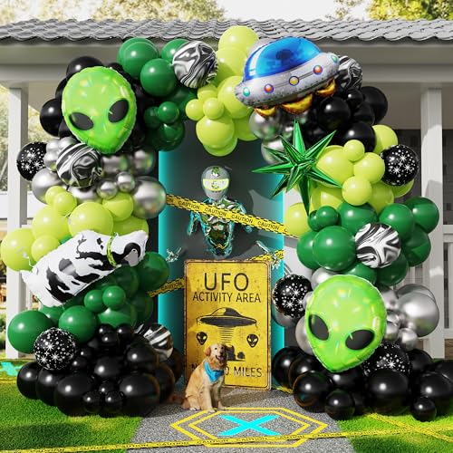 Alien Balloon Arch Kit for Space Party Decorations, Green Black Silver Variation