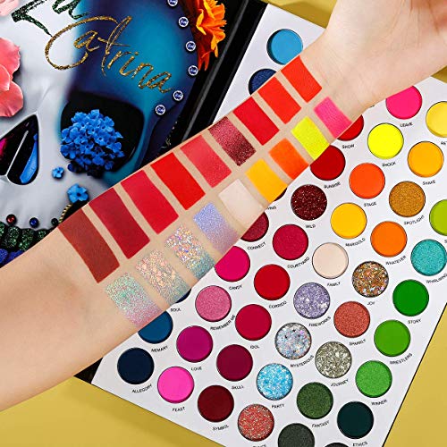 54-Color Neon Eyeshadow Palette - Bright Matte, Glitter & Shimmer Makeup for Women