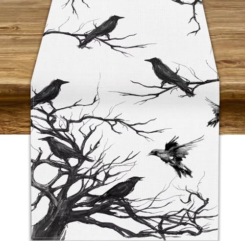 Halloween Tree Branch Table Runner - Fall Decor for Dining & Patio, 13x36in - Variation of Wycrows-1
