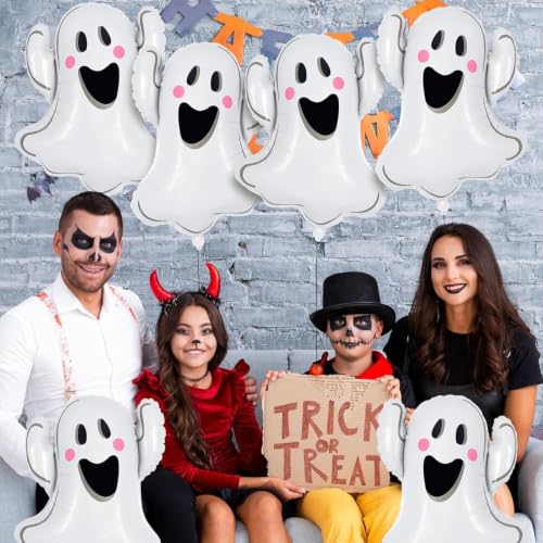 3 Pcs Halloween Ghost Balloons - White Foil Large Mylar Party Decor