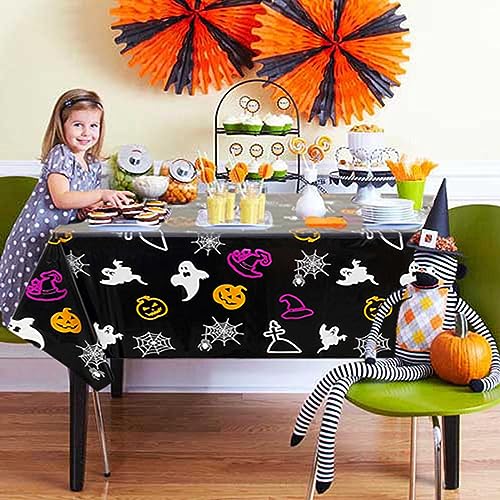 Halloween Spider Web Tablecloth Pack - 54 x 72 Inch Plastic Rectangles for Party Decor