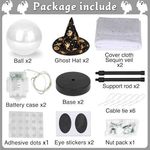 Halloween Ghost Decorations Set B - 2 Lighted 21.7 Inch Spooky Tabletop Decor with Witch Hats