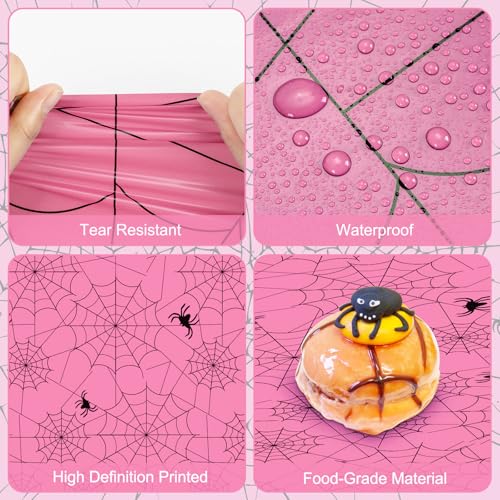 Pink Halloween Spider Web Tablecloths - 2 Pack, 108x54 Inch Disposable Plastic Decor