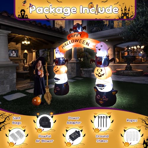 8FT Halloween Arch Inflatable with LED Lights - Ghost Cat Variation