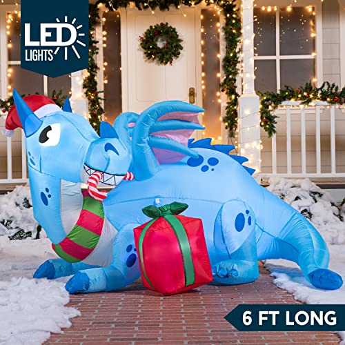 6FT Christmas Inflatable Dragon Outdoor Decoration with LEDs Yard Garden