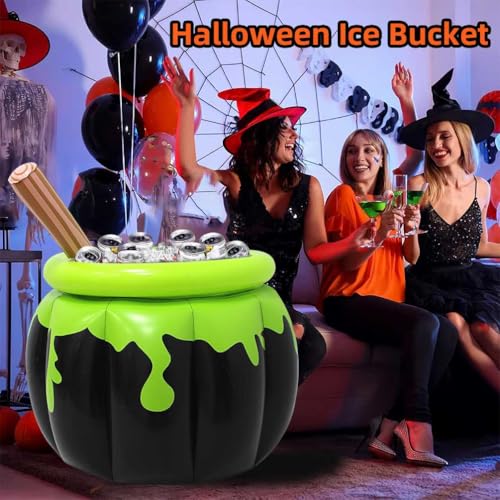 Halloween Inflatable Cauldron Cooler with Stirring Rod - 23.6x26.3 Giant Pool Ice Bucket for Party Decorations