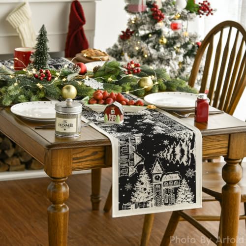 Artoid Mode Black 13x72 Inch Silhouette Winter Table Runner for Home & Party Decor