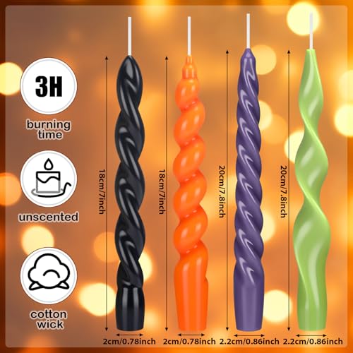 Twisted Taper Candles - Halloween Purple, 4 Pack, 7.87 Inch, Unscented & Clean Burning